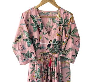 Floral Dress,Cotton Block Print Dress, Long Dressing Gown,Indian Cotton Dress