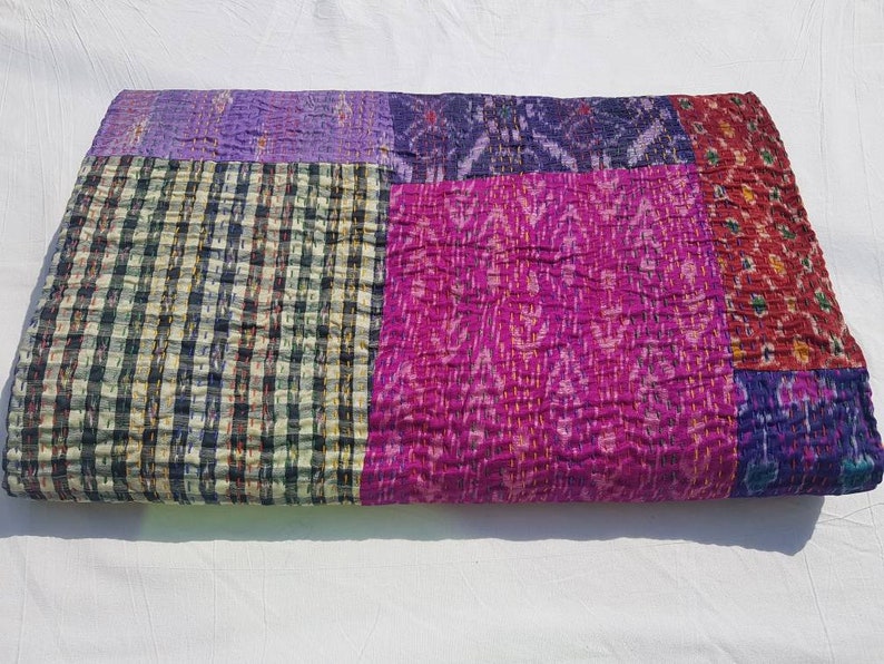 New Indian handmade pure cotton patchwork kantha blanket queen size kantha bedspread 108x90 queen kantha throw