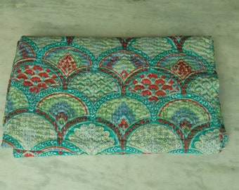 New Floral Pattern Indian Handmade Hand Stitched Quilt, Pure Cotton Kantha Bedspread, Handmade Throw Perfect For Bed Multi Printed Kantha