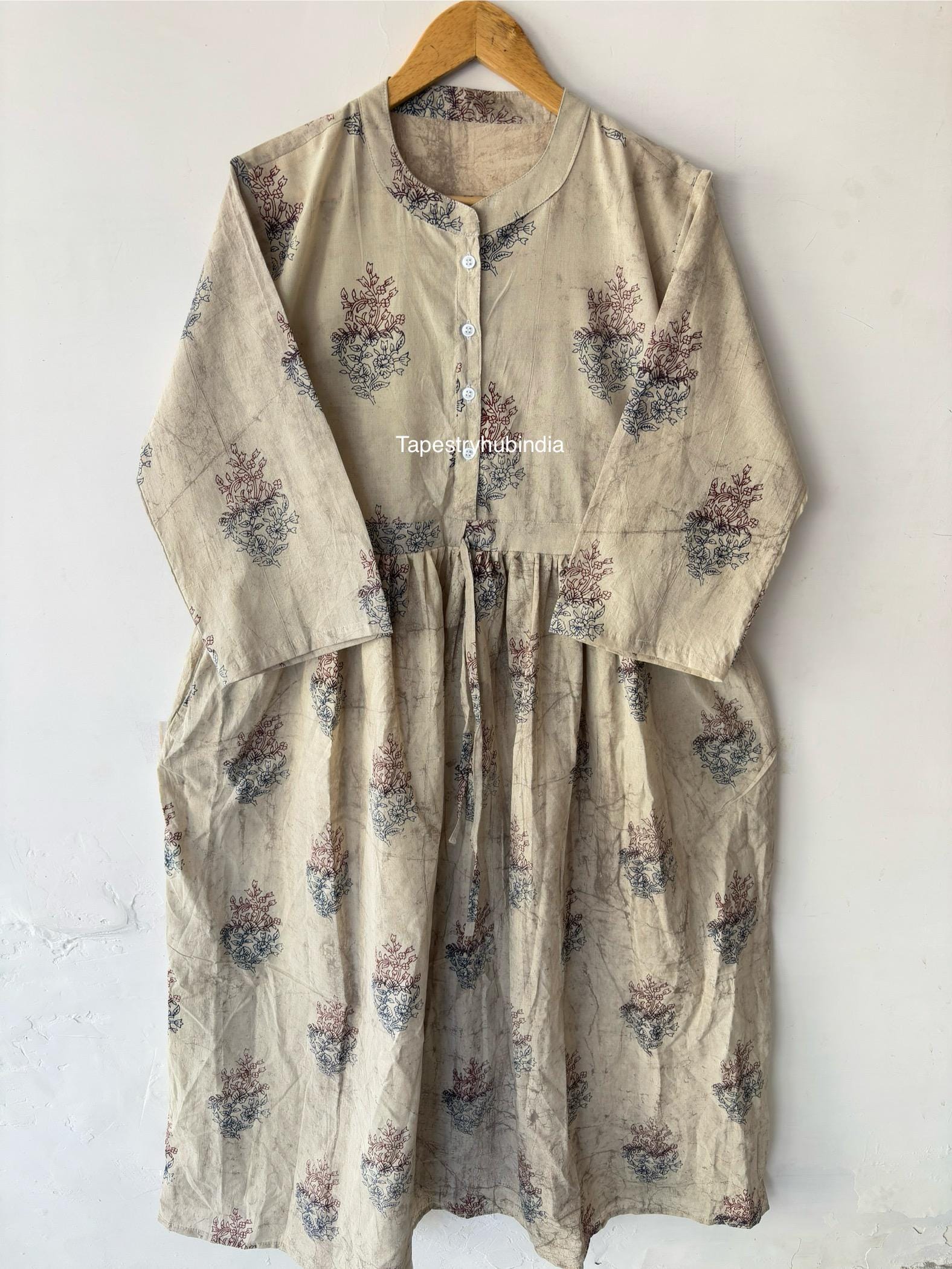 Indian Dabu Work Floral Printed Cotton Dress, Skater Cotton Dress, Midi Cotton Dresses, Long Cotton Dress, Party Wear Dresses