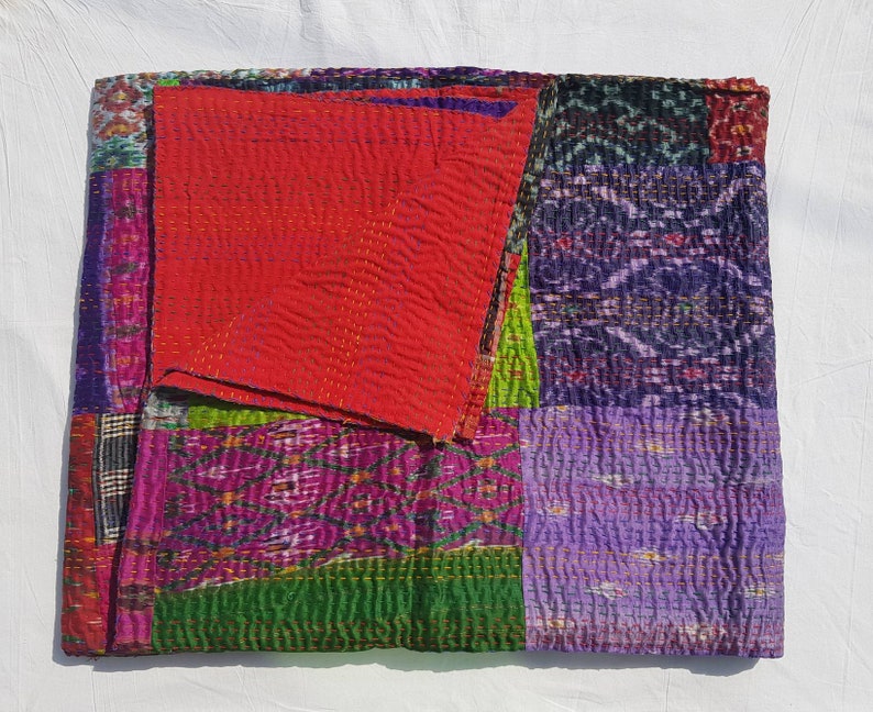 New Indian handmade pure cotton patchwork kantha blanket queen size kantha bedspread 108x90 queen kantha throw