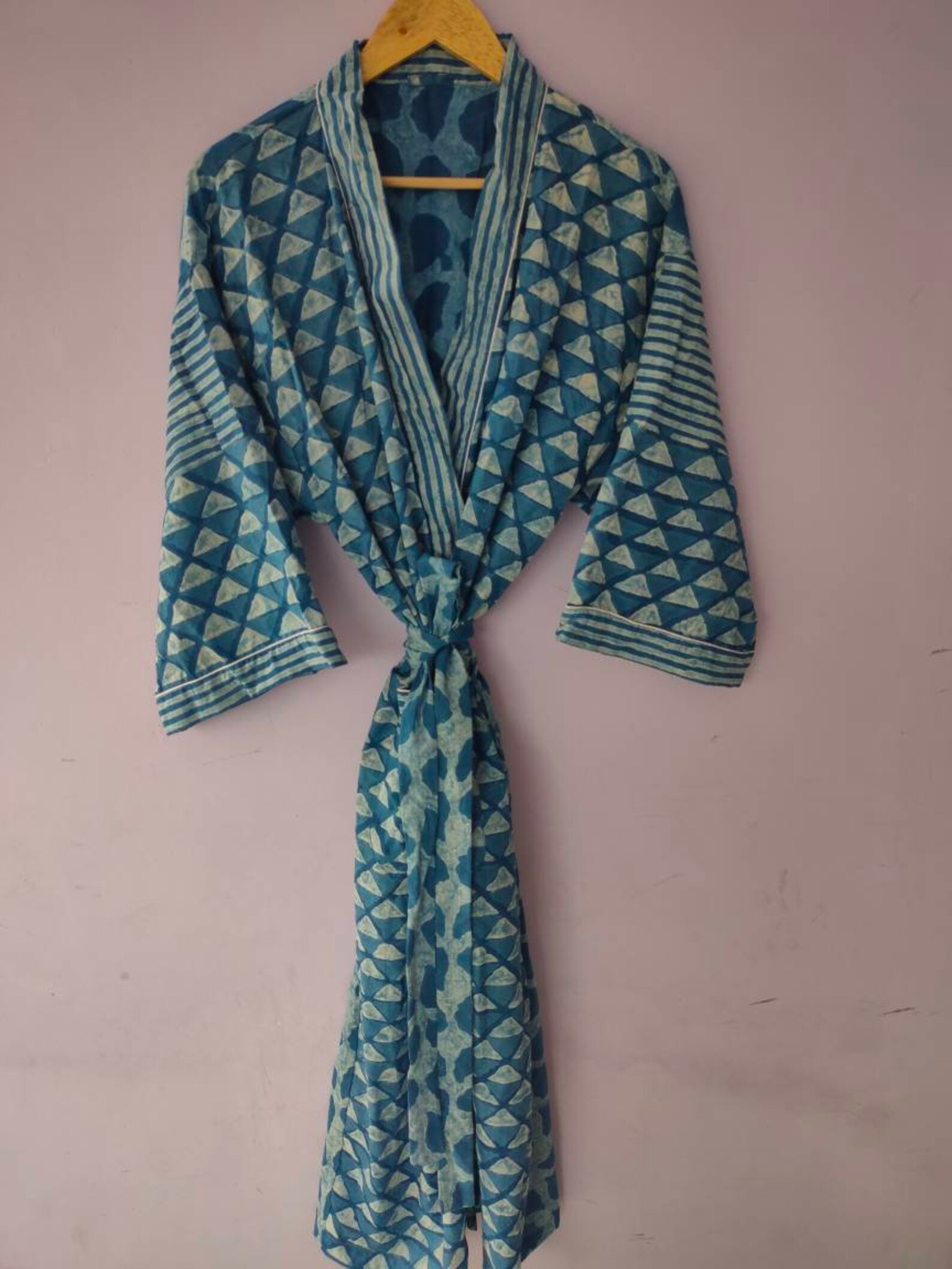 Indigo Cotton Kimono Robes for Women Indian Dressing Gown | Etsy