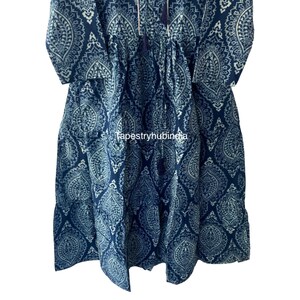 Indigo & Rust Geometric Block Print Cotton Maxi Dress – Indian Boho Tiered Dress