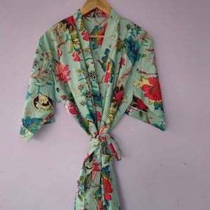 Bath Robe,Cotton Kimono,Indian Hand block print Cotton Bath Robe,Night Wear Suit,Swim Wear,Dressing Gown,Colour Same as Picture Light