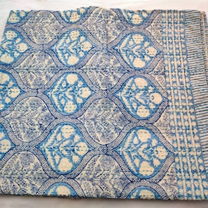 Indian Kantha Hand Block Kantha Quilt Queen Blue Indigo Cotton Kantha Quilt Bedspread Throw Gudari Queen size 90x108