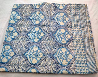 Indian Kantha Hand Block Kantha Quilt Queen Blue Indigo Cotton Kantha Quilt Bedspread Throw Gudari Queen size 90x108