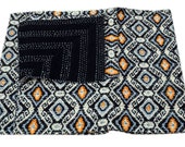 Black Gemotraic  Block Print Kantha Quilts ,Handmade Cotton Kantha Blankets ,Home and Leving ,Blanktes ,Bedding Kantha Work All Size Dress