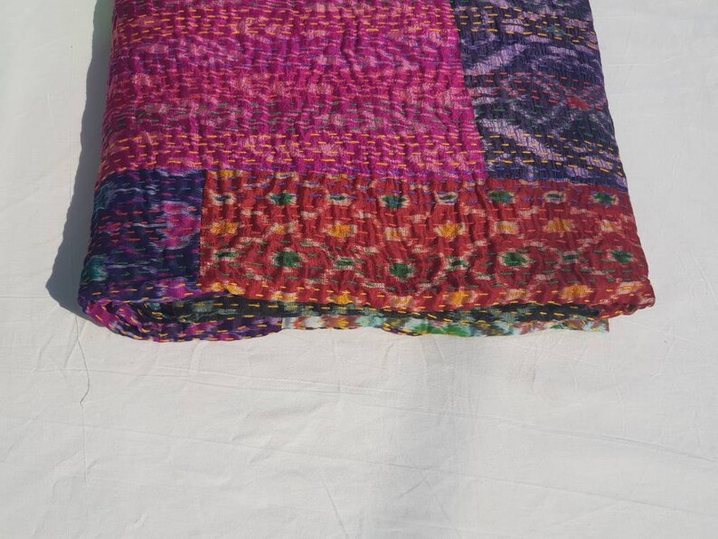 New Indian handmade pure cotton patchwork kantha blanket queen size kantha bedspread 108x90 queen kantha throw
