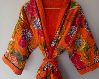 Cotton Kimono Robes for Women Indian Dressing Gown Unisex Blockprint Beach Cover ups Bridesmaid Gifts
