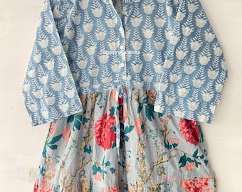 Patchwork Handblock Print Cotton Dress, Wrap Dress, Flapper Dress , Picnic Wear Dress, Long and short Dress , Skirt Dress , Deep V neckline