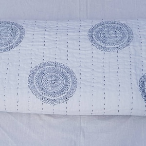 Handmade Kantha QuKantha Bedspread, Indian Kantha Throw, Indian Cotton Kantha Quilts, 100% cotton, Handblock Kantha Quilt, Cotton Gudari