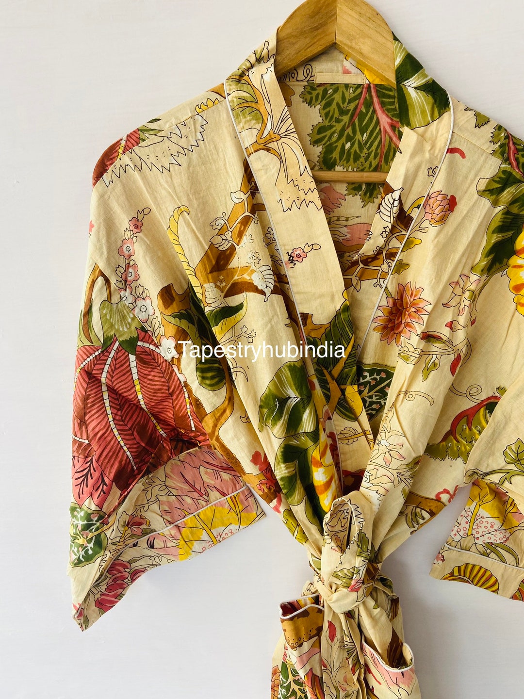 Handblock Kimono Cotton Bath Robe Beachwear Kimonos Etsy