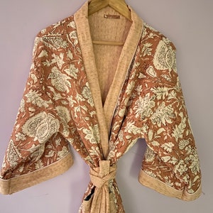 Cotton Kimono Robes for Women Indian Dressing Gown Unisex Blockprint Beach Cover ups Bridesmaid Gifts