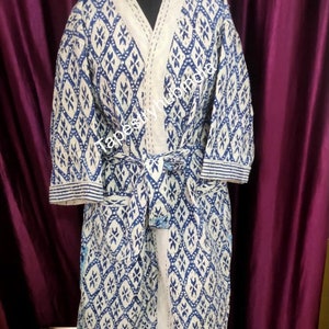 Indian handblock printed Kantha kimono robe for adults Pure cotton Kantha bedspread wear kimono robe