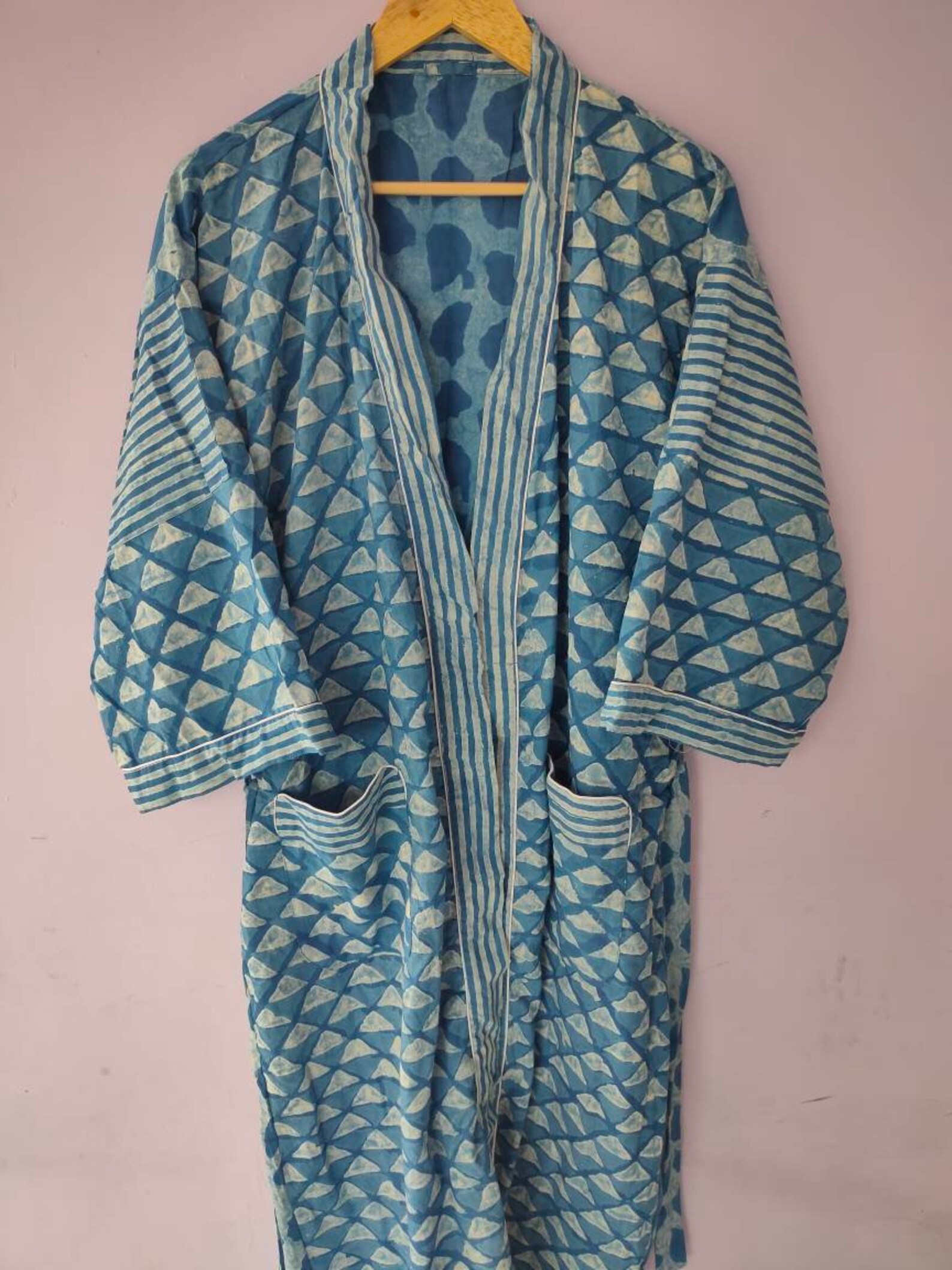 Indigo Cotton Kimono Robes for Women Indian Dressing Gown | Etsy