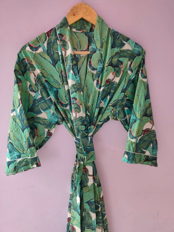 Cotton Print Robes, Beach Kimono, Kimono Robe Pigeon Print Robe, Cotton Kimono Robe, Shower Robe, Maternity Robe, Hospital Robes
