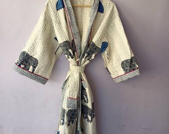 Indian Hand Made Patch Work Kant-ha Quilt Kimono Jacket Winter Jacket Hand Block Kant-ha Quilt Kimono Boho Jacket Printed jacket 48
