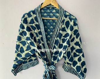 Floral Print Indian Cotton Hand Block Printed Kimono Bridesmaid Robe Dressing Gown Bathrobe