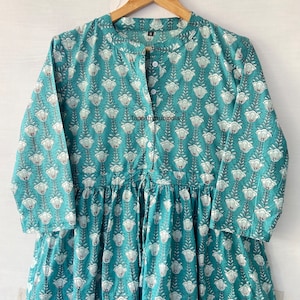 Blockprint cotton  Maxi Dress , Handmade , Cotton Summer Beach Dress , Custom Dress for Women's Wear, Gift for Her , picnic wear Dress