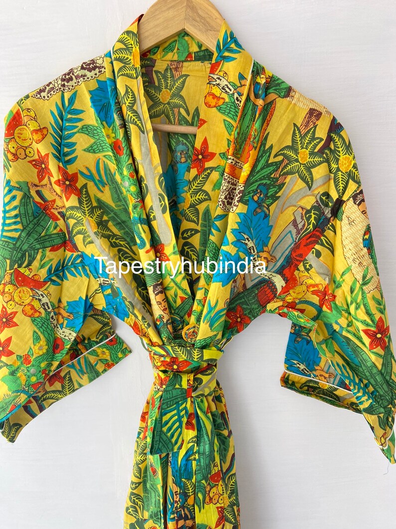 Cotton Kimono Robe Block Printed Robes Dressing Gown Plus Etsy