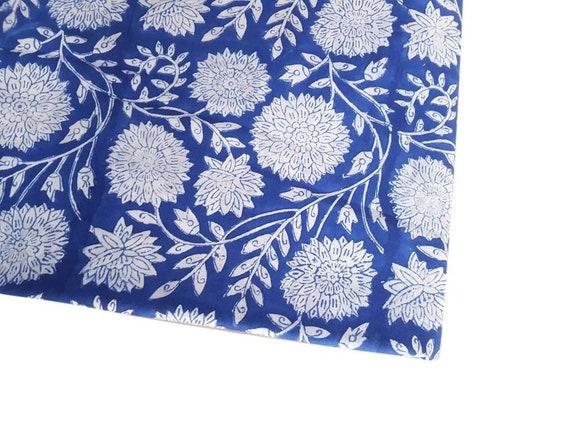 Blue Cotton Handmade Handblock Quilted Blanket Indian Cotton Spread Kantha Handblock Print Beork Bohemian Bed Decor Block Throw Blanket Twin/K並行輸入 Beautiful Hand Block Printed Blue Fabric, Cotton Fabric, Indian
