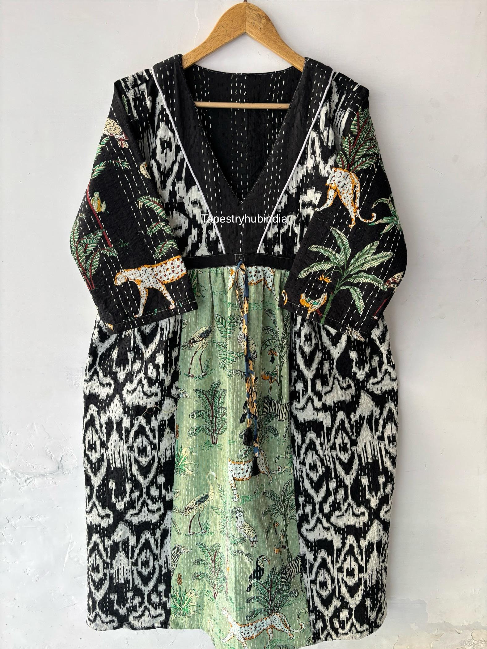 New Winter Cotton Kantha Dress Handblock Cotton Dress Patchwork