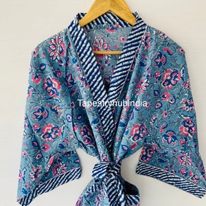 Floral printed handblock wooded printed cotton Cotton Kimono Robes for Women Indian Dressing Gown Unisex Blockprint Beach Cover ups