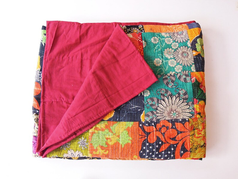 Reversible Indigo Kantha Quilt King Size Patch Kantha Quilt Etsy