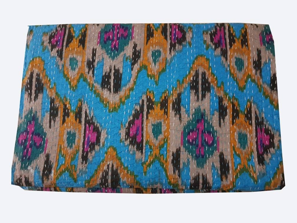 Indian handmade new pattern kantha blanket bombay ikat bedspread cotton throw
