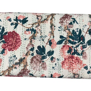 Indian Kantha Quilt, Kantha Quilts, Cotton Bedspread, Cotton Blankets, Cotton Throw, Handmade Kantha Quilt, Cotton Soft Quilt, Flower Print