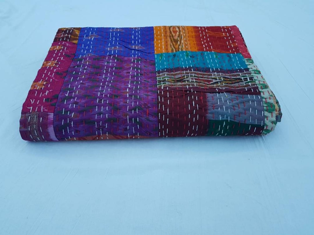 Handmade Kantha Quilt, Kantha Bedspread, Indian Kantha Throw, Indian
