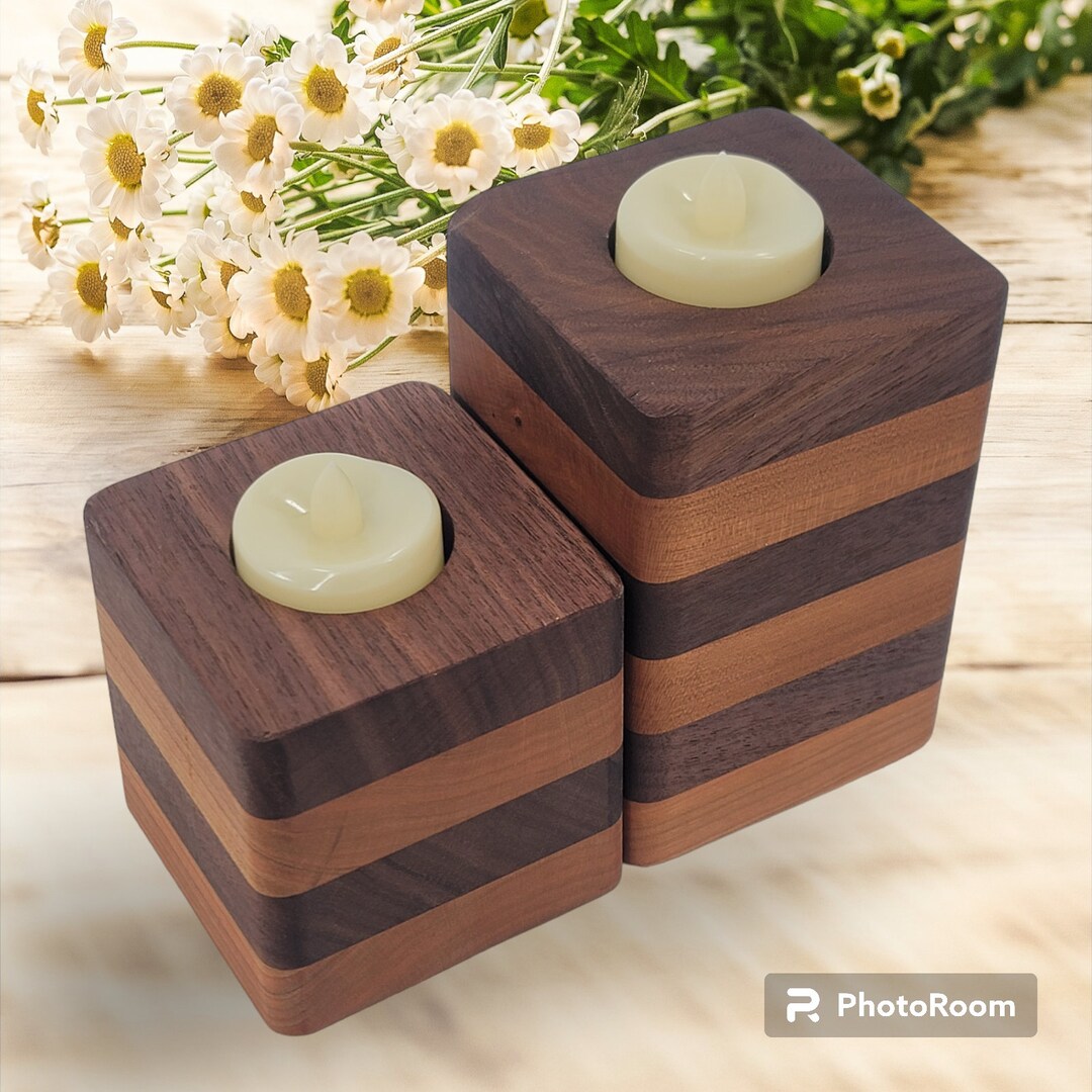 Wood Candle Holder Set - Etsy