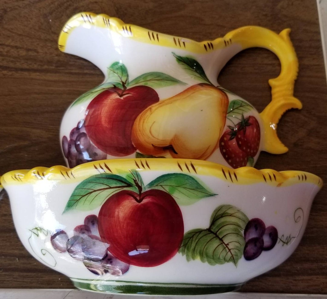 Vintage 2 Ceramic Fruit Pitcher & Basin Wall Pockets Etsy
