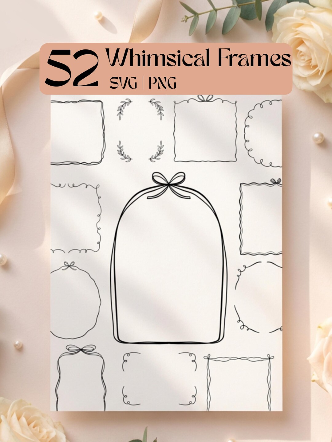 52 Whimsical Frame SVG & PNG Bundle, Minimal Borders, Decorative Frames ...