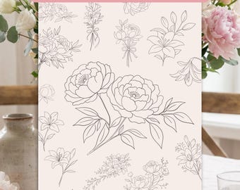 牡丹の植物の水墨画、牡丹の花、水墨画の花、オリジナルの水墨画