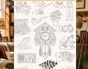 40 Grandpacore SVG & PNG Bundle, Vintage Hand-drawn Cozy Line Art Collection (Digital Download)