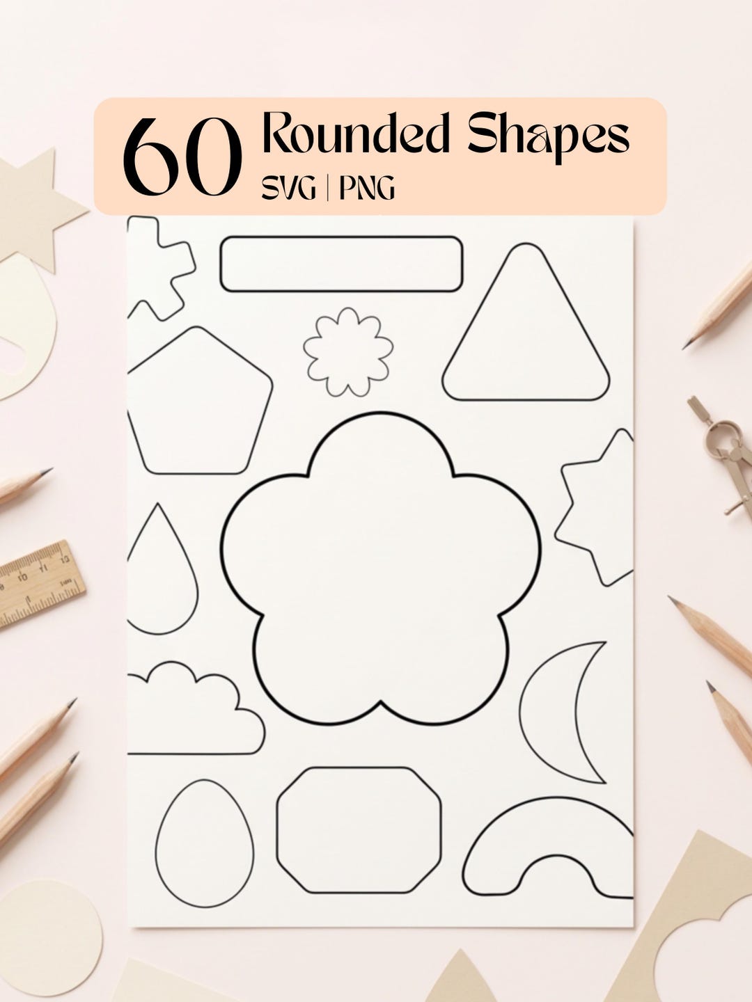 60 Rounded Shapes SVG & PNG Bundle, Minimal Geometric Forms, Soft ...
