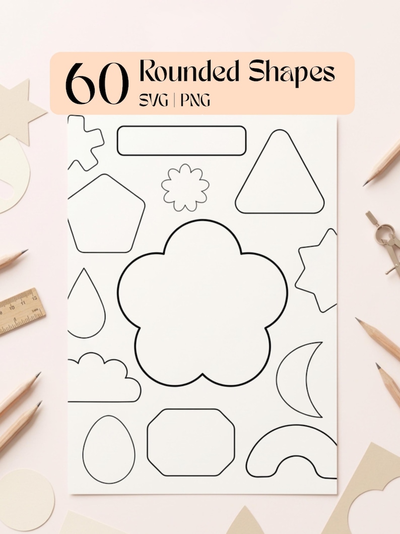60 Rounded Shapes SVG & PNG Bundle, Minimal Geometric Forms, Soft ...