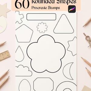 60 Rounded Shapes iPad Procreate Stamps, Soft Geometric Line Art Brushes (Digital Download)