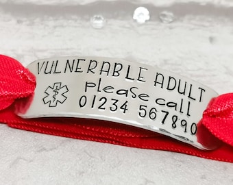 Vulnerable Adult ICE BRACELET Emergency contact numbers for if they get lost of wander off Elasticated Strap Medical Alert Autism Dementia