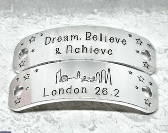 London Marathon Trainer Tags Dream Believe & Achieve 26.2 Big Ben City Skyline Shoe Lace Custom RUNNING Gift 5k 10k 13.1