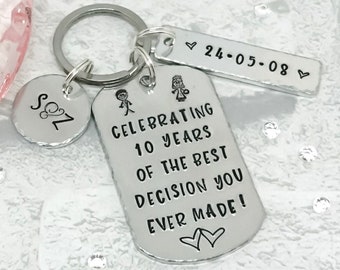 10th Wedding Anniversary Gift, Personalised Keyring, 10 Years Tin