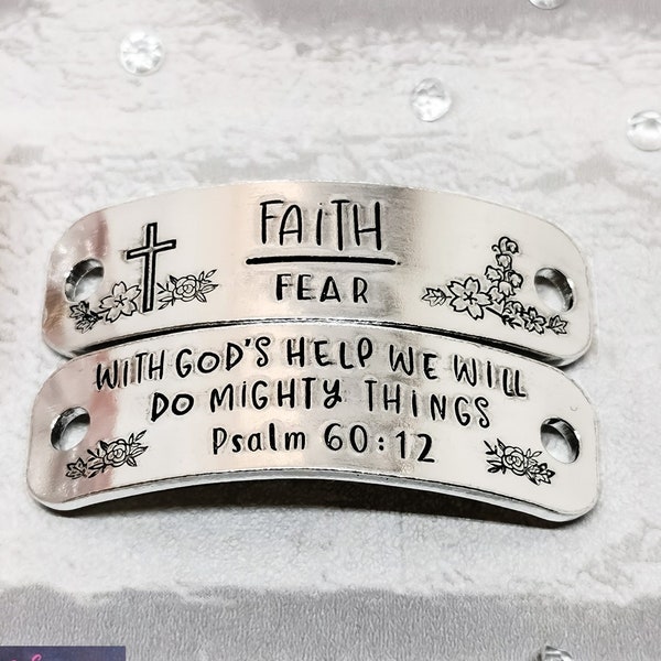 Faith over Fear Trainer Tags Psalm 60:12 Christian Gift for a Runner's shoe laces