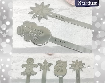 Personalised Christmas Hot Chocolate Spoon hand stamped cutlery Christmas Eve Box Children's names on Novelty teaspoon Xmas