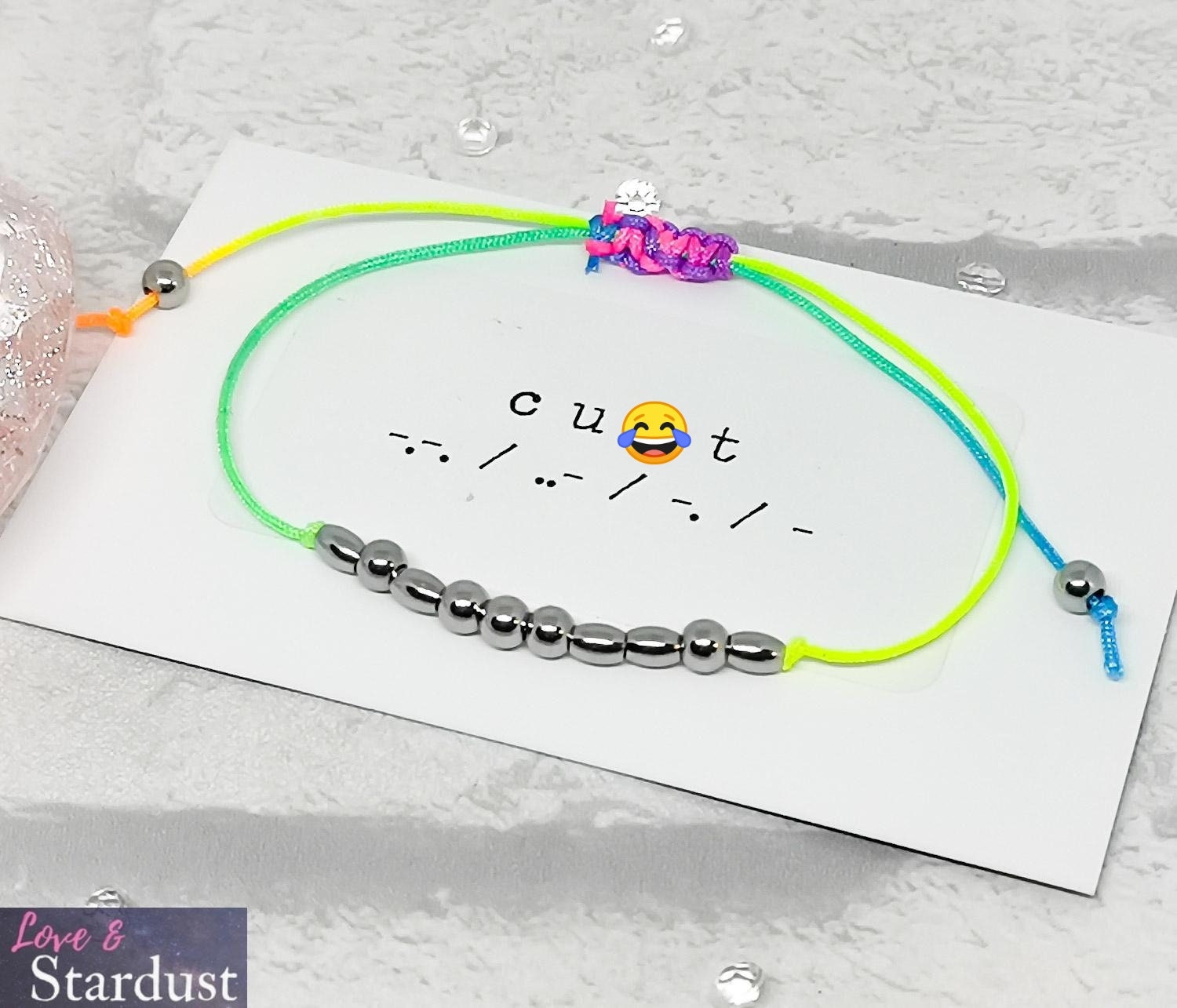 Morse Code Bracelet with Silver Wish Charm Adjustable Gift