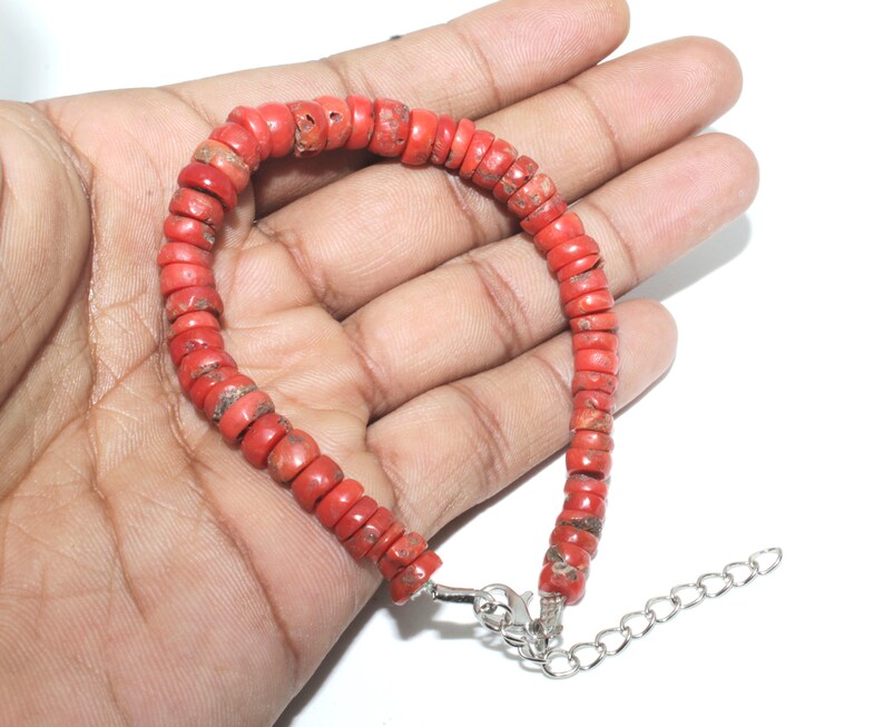 100/% Natural Vintage red Coral Beaded Bracelet 7inc