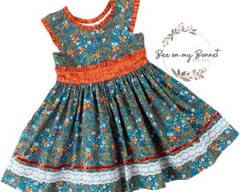 Autumn Floral Twirl Dress: Size 5 Girls Fall Dress