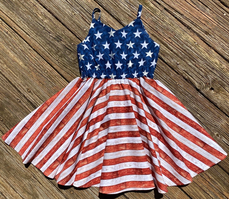 Patriotic Dress | 4th of July Twirly Dress Red White and Blue | Patriotic Sundress | Stars and Stripes Dress 