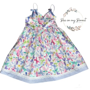 Pastel Butterfly Dress: Girls Size 6, Lace Trim