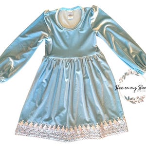 Icy Blue Velvet Dress size 6 Ready to Ship - Velvet Dress for Girls